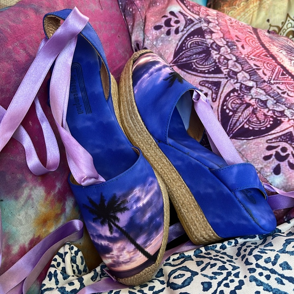 🏷️ NEW | 🏝️ JEFFREY CAMPBELL Sunset Palm🏝️Beach Espadrille Wedges, Euro Sz 40